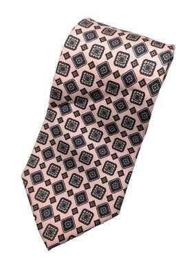 Vtg Eaton Men's Necktie 100% Silk Pink + Blue Geometric 58" Italy GUC See Desc.